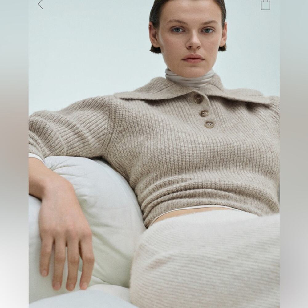 Mango CAMP-COLLAR KNIT SWEATER Sand XS - Picture 9 of 12